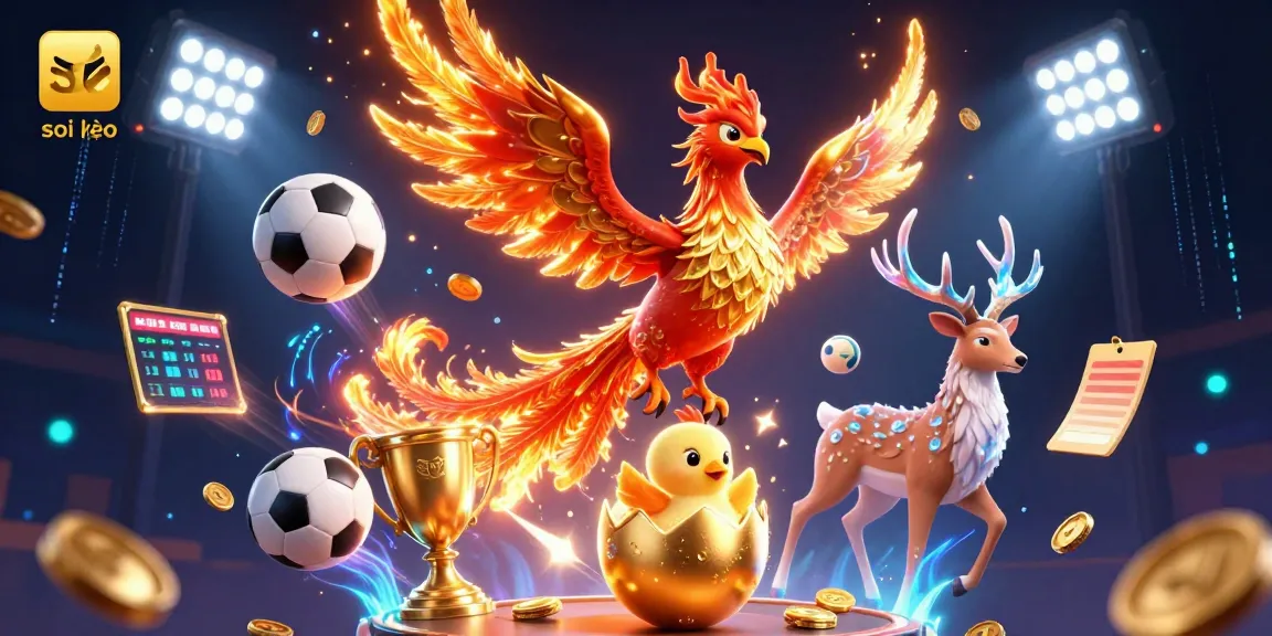 Soi kèo dynamic sports betting scene with phoenix and vibrant elements for engaging visualization
