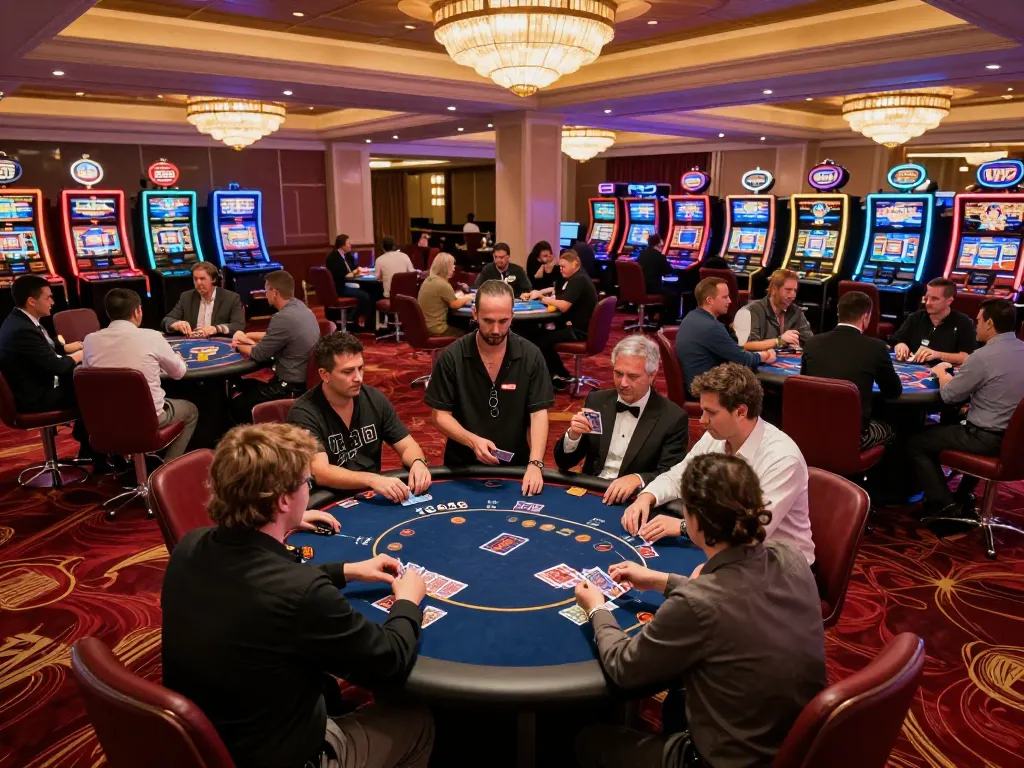 Players strategically betting at the TG88 poker table in a vibrant casino atmosphere.