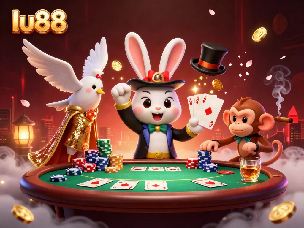 Experience the excitement of lu88 casino with a magician rabbit and gambling elements.