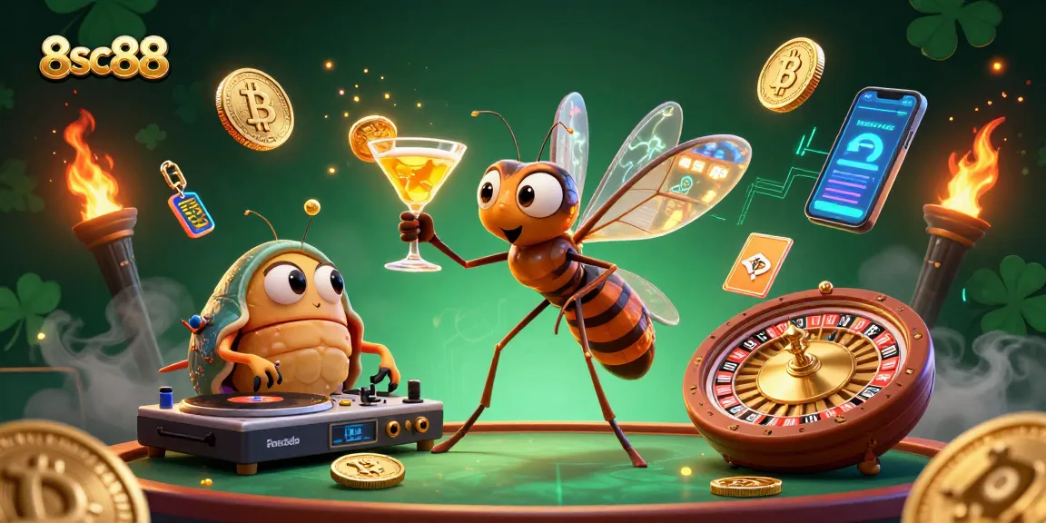 Play games at 8sc88, showcasing a lively casino atmosphere with crypto elements.