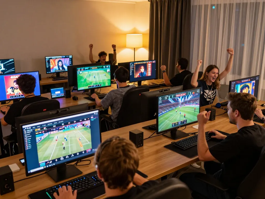 Players enjoying online gaming at GG88, showcasing dynamic screens and competitive atmosphere