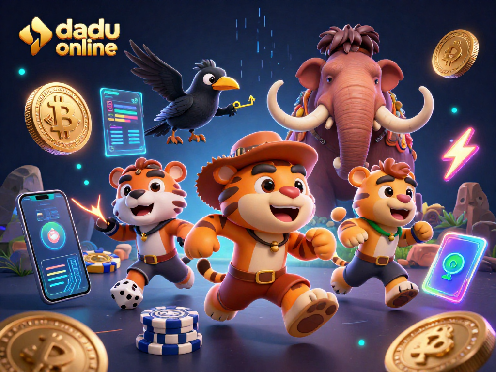 Experience thrilling dadu online gaming with animated characters in a vibrant prehistoric casino setting.
