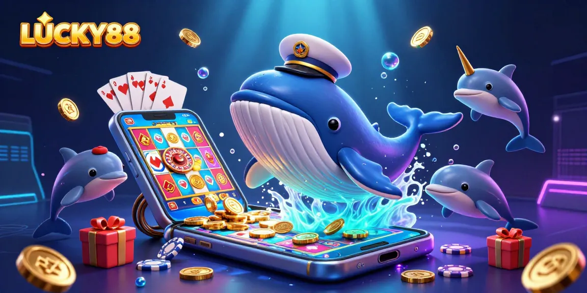 Experience winning thrills at LUCKY88 with vibrant 3D casino characters celebrating amidst gaming elements.
