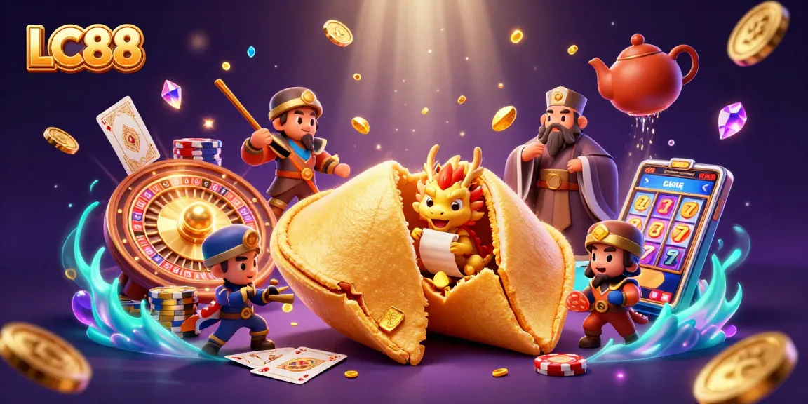Win big with LC88 at this vibrant online casino illustration featuring luck and fortune elements.