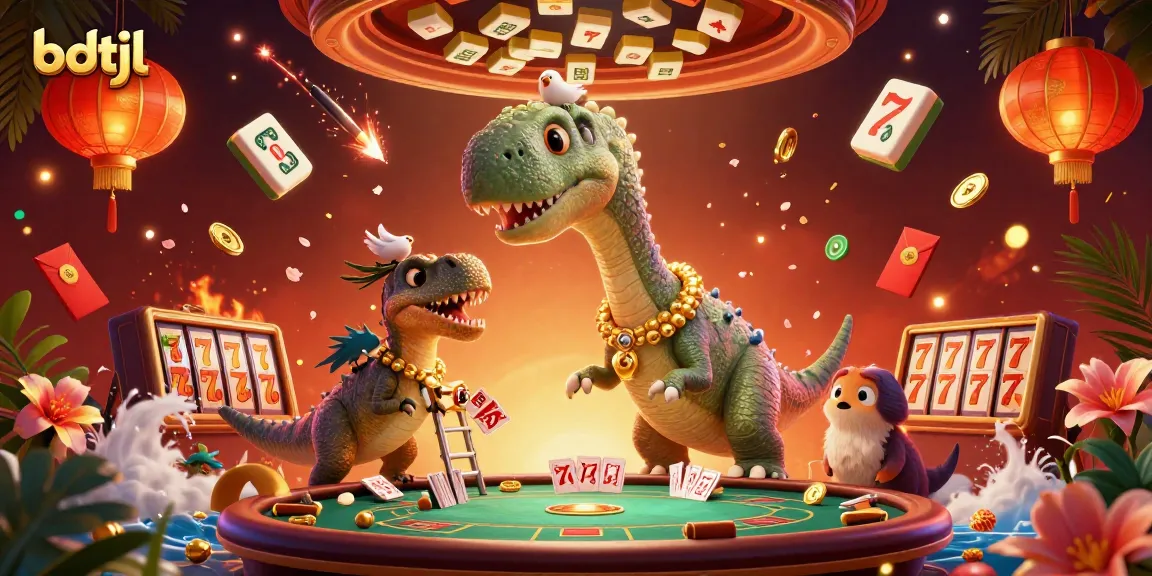 Experience the vibrant bdtjl casino adventure with a brontosaurus and clever raptor dealing cards.