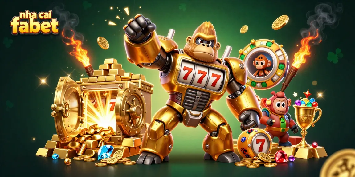 Engage with the slots excitement at nha cai fabet with a vibrant 3D illustration featuring golden gambling elements.