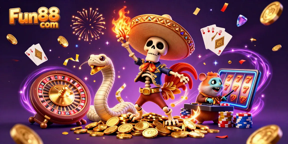Experience Fun88 com's thrilling atmosphere with a vibrant 3D casino celebration.
