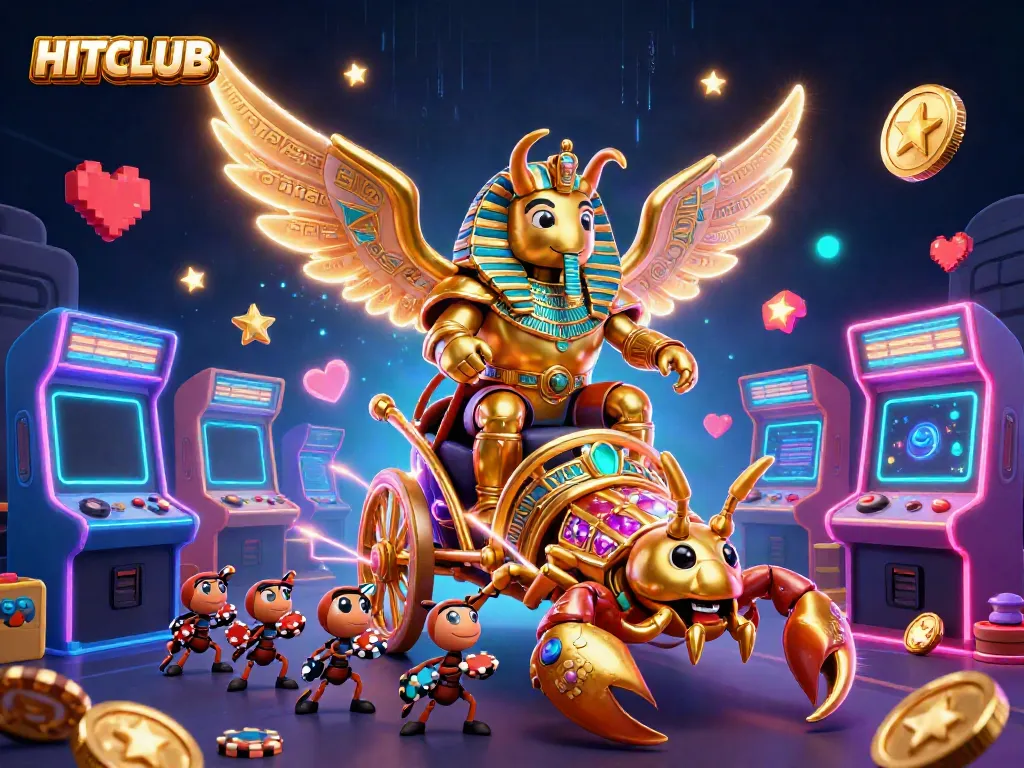 Experience online gaming adventures at HITCLUB with vibrant casino elements and dynamic characters.