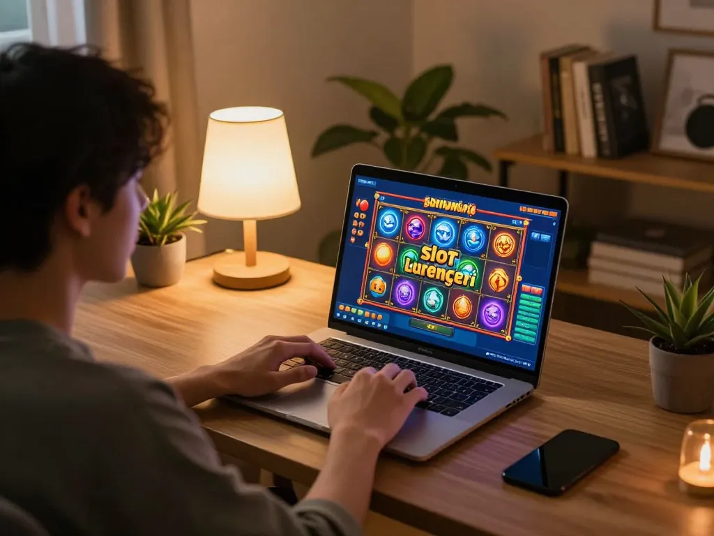 Person enjoying online casino gameplay featuring slot luar negeri on display, engaging gaming session.
