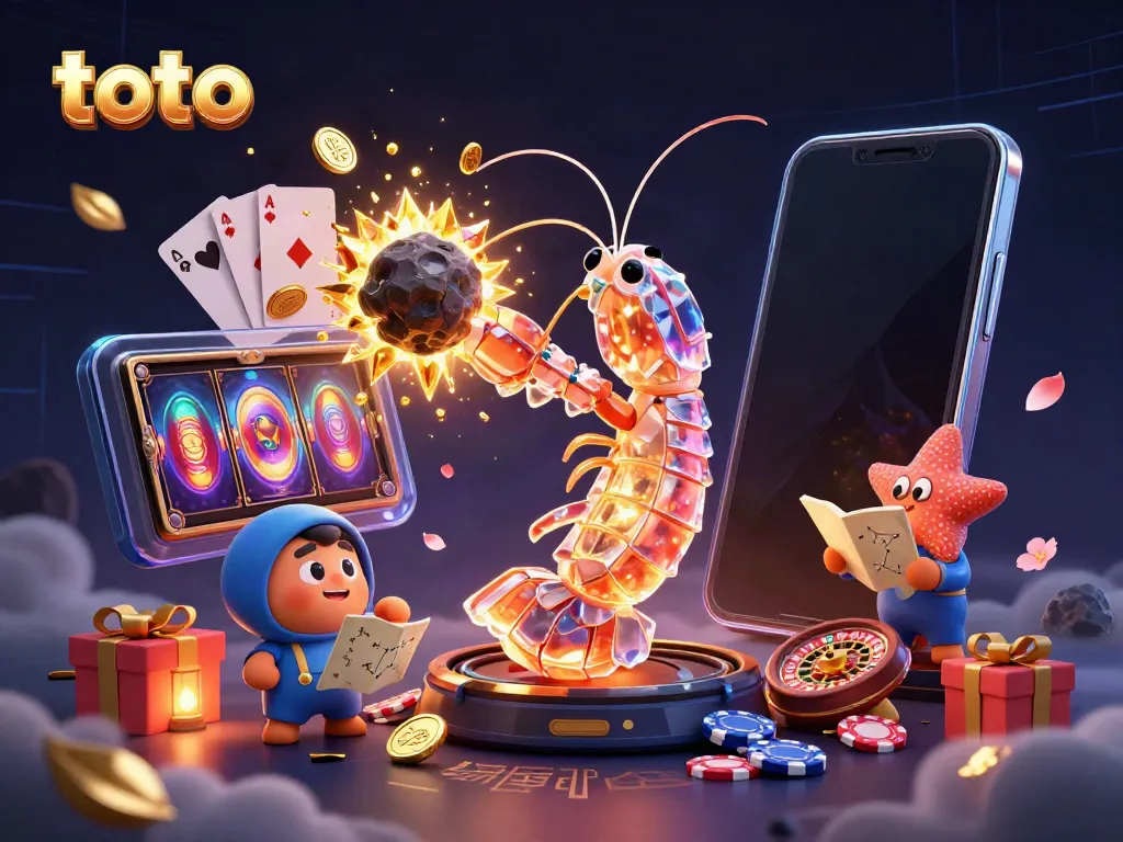 Engage with dynamic toto gameplay featuring a galactic mantis shrimp and vibrant casino elements in action.