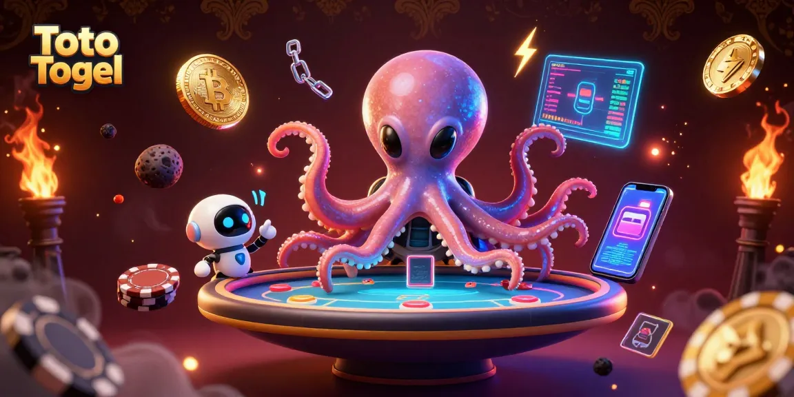 Play thrilling Toto Togel with exciting visuals featuring a vibrant alien octopus and poker elements.