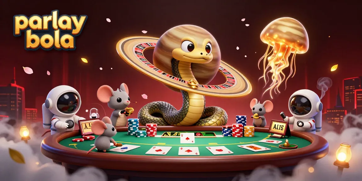 Engage in thrilling parlay bola betting while astronaut mice strategize around a cosmic roulette wheel.