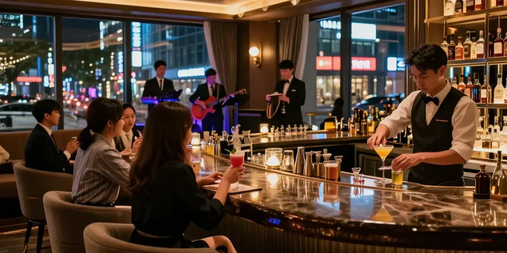 강남 세이렌의 고급 라운지에서 즐거운 시간을 보내는 손님들