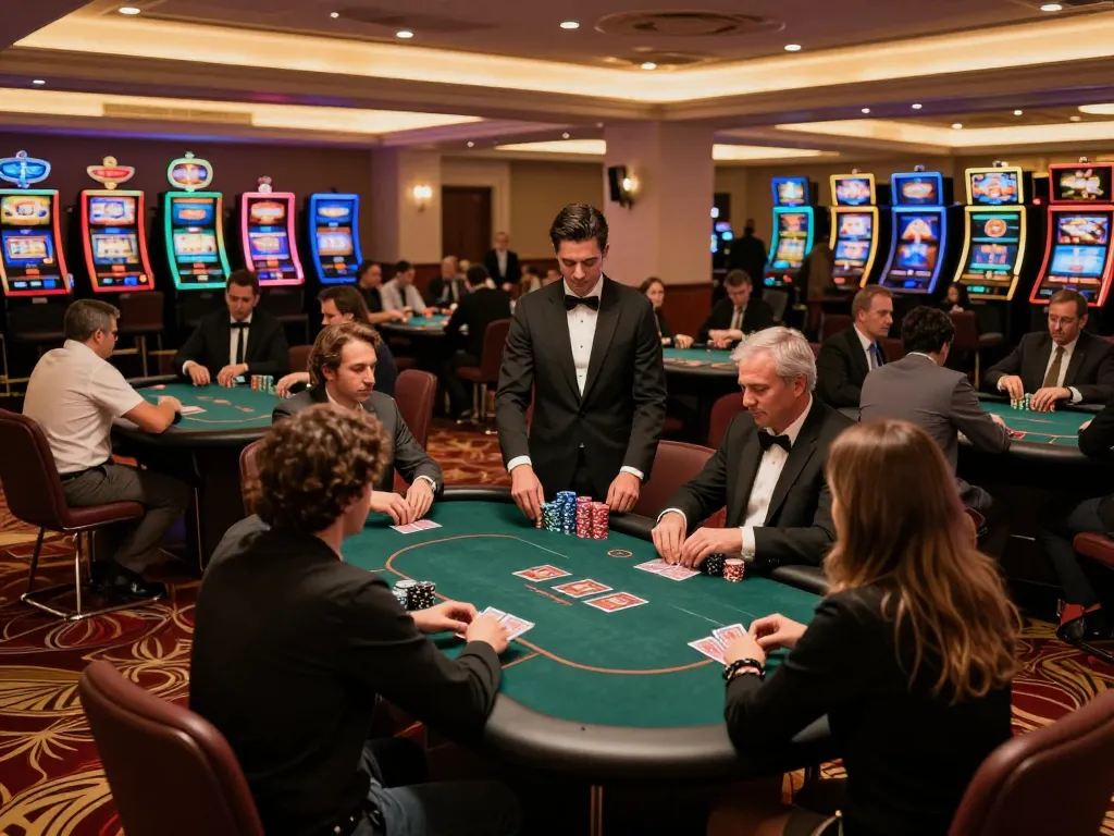 Players at rr88 casino tables strategizing their next move amidst a vibrant atmosphere.