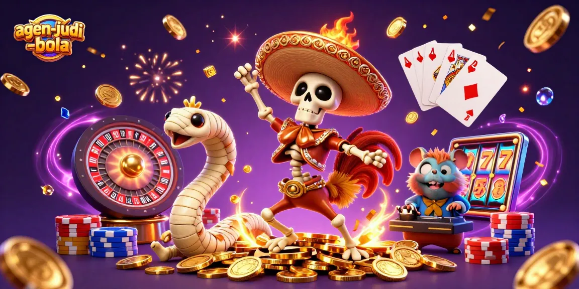 Experience the thrill at agen-judi-bola with vibrant casino characters and dynamic gaming elements.