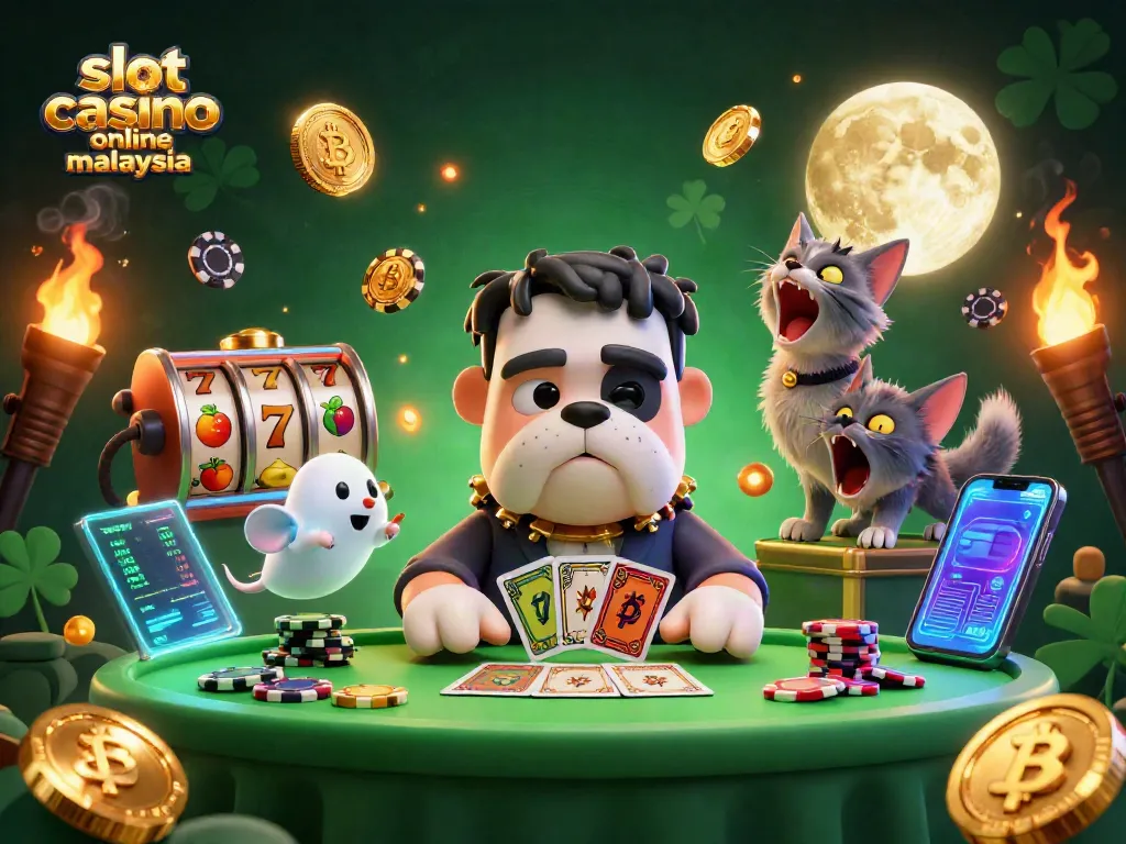 Experience the excitement of slot casino online Malaysia with vibrant characters and glowing coins.