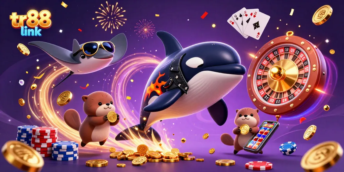 Experience the excitement of tr88 link with vibrant casino characters, golden coins, and a spinning roulette wheel.