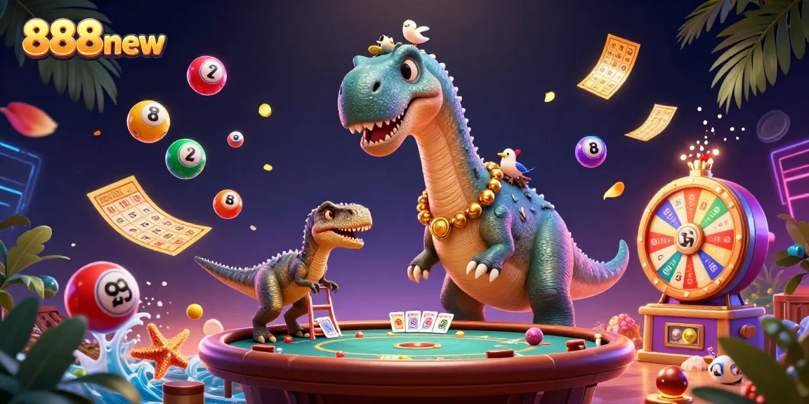 Engage in thrilling gameplay with 888new, a dynamic casino scene featuring colorful lottery elements.