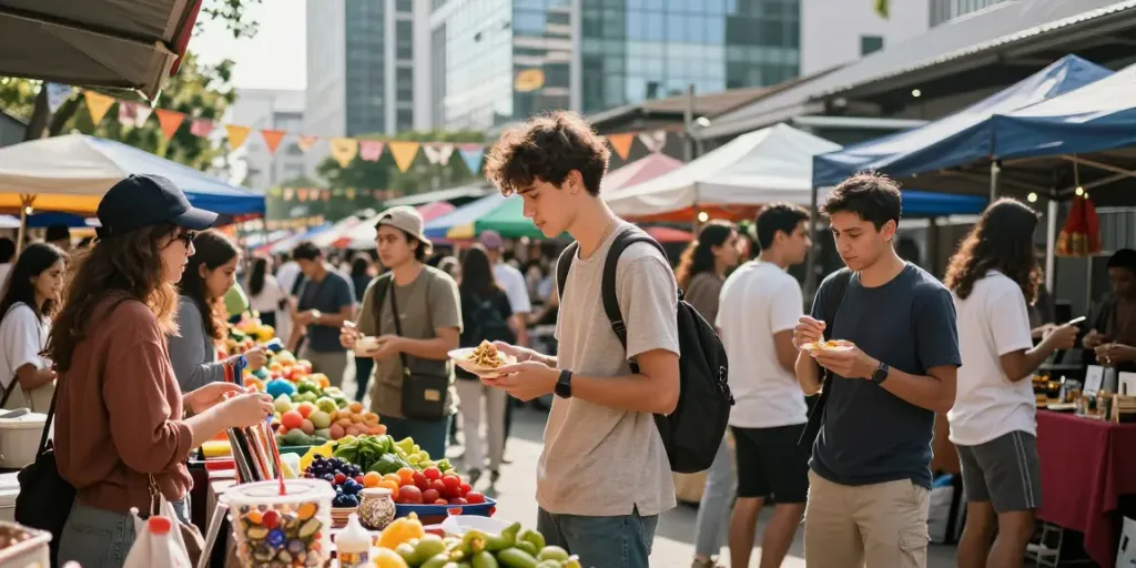 Vibrant outdoor market scene showcasing community exploration with rokok88 and local culture.