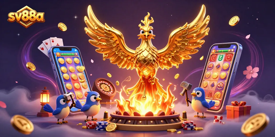 Experience thrilling gameplay at sv88a with a stunning golden phoenix and vibrant gaming elements.