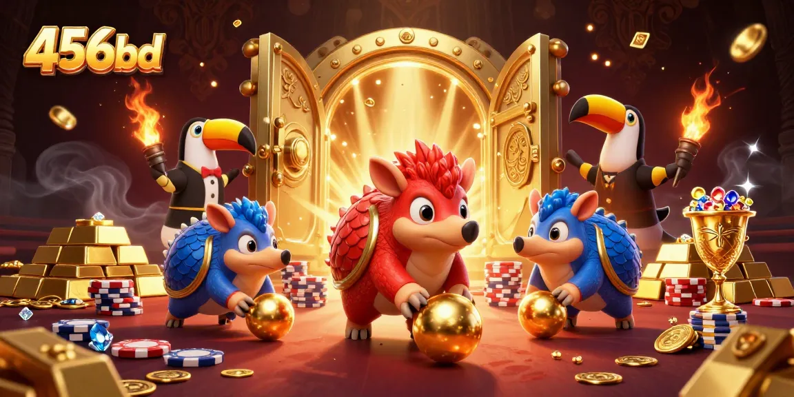 Engaging scene of rival pangolins competing in a gold-filled casino environment, showcasing 456bd.