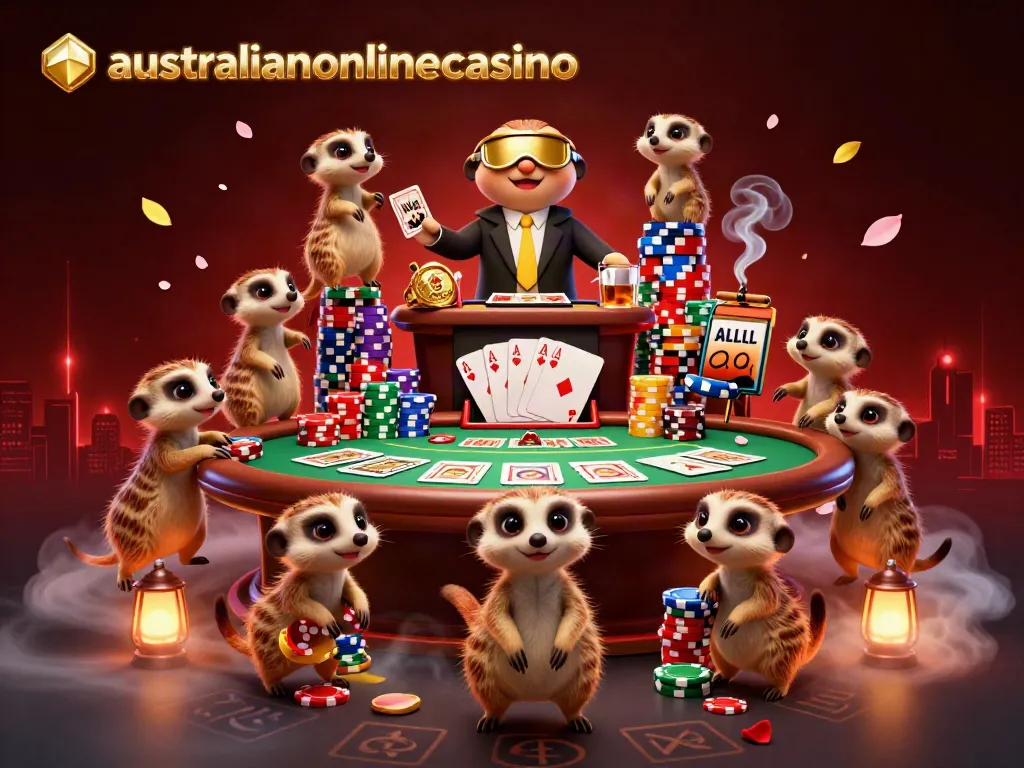 Experience excitement at australianonlinecasino with meerkats managing a bustling casino operation.