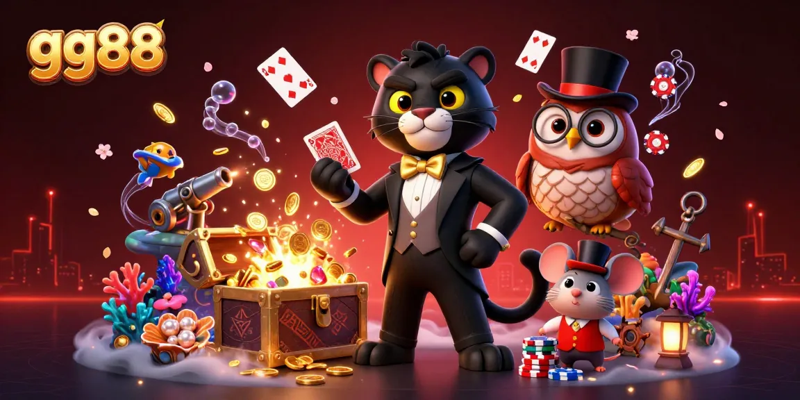 Experience thrilling gaming strategies at gg88 with our vibrant casino-themed illustration featuring unique characters.