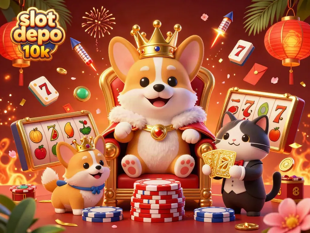 Engage with slot depo 10k games featuring a corgi king, reflecting a vibrant casino atmosphere.