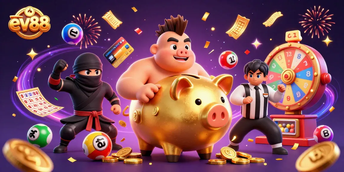 ev88 engages players in a vibrant lottery scene, showcasing exciting wins with dynamic elements and colorful effects.