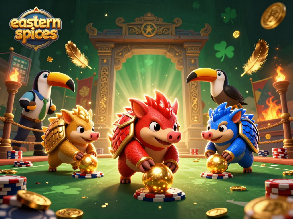 Engage with easternspices as rival pangolins battle through stacks of poker chips in a vibrant casino atmosphere.