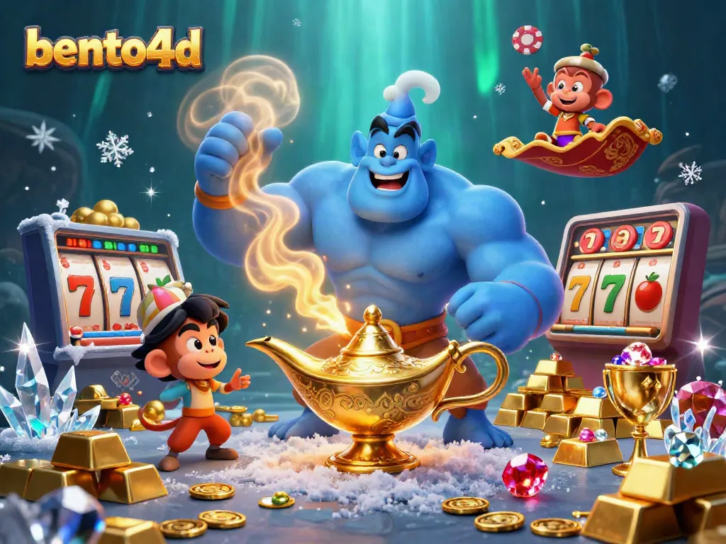 bento4d offers an exciting glimpse into a vibrant casino world filled with treasures, slot reels, and magical elements.
