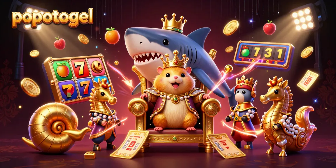 Experience exciting popotogel slot gaming with a golden hamster king and dynamic reel elements.