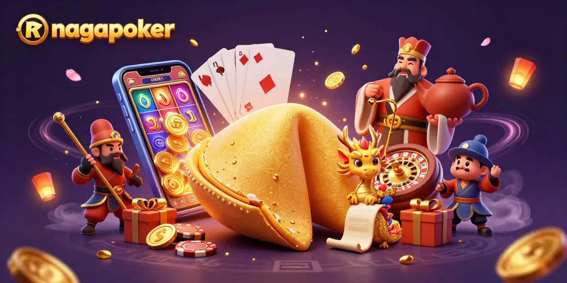 Experience thrilling gameplay with nagapoker as golden coins and slot reels surround a wise dragon.