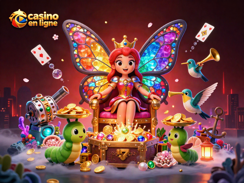 Jouez à un casino en ligne avec des éléments attrayants comme des machines à sous et des gemmes colorées.