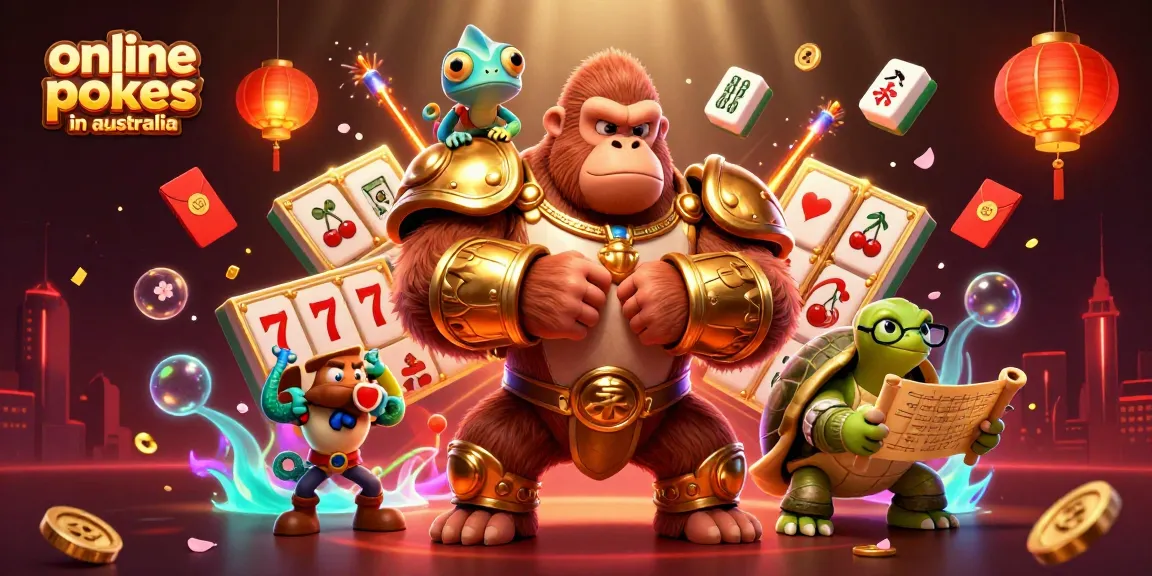 Engage with online pokies in australia featuring vibrant 3D characters, spinning slot reels, and dynamic gaming elements.