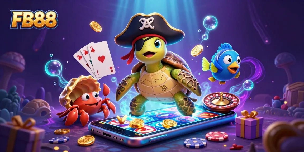 Engage with FB88's thrilling casino experience through an exciting underwater scene featuring characters and dynamic gaming elements.