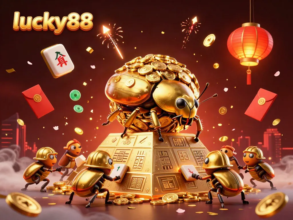 Experience the excitement of lucky88 as golden beetles and vibrant symbols bring casino fun to life.