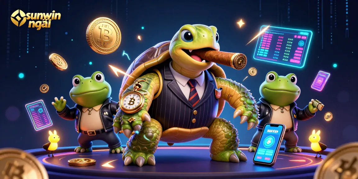 Experience sunwin mới with our vibrant casino illustration featuring unique characters and crypto elements.