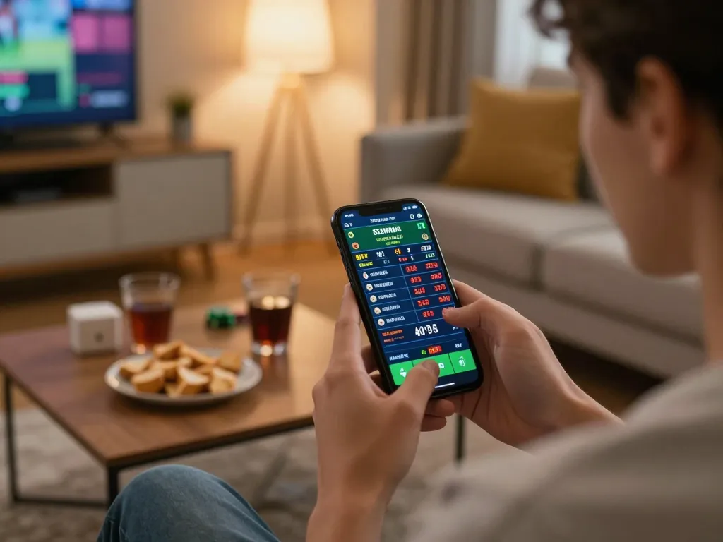 CM88 player engaging in sports betting action from home using a smartphone interface displaying odds.