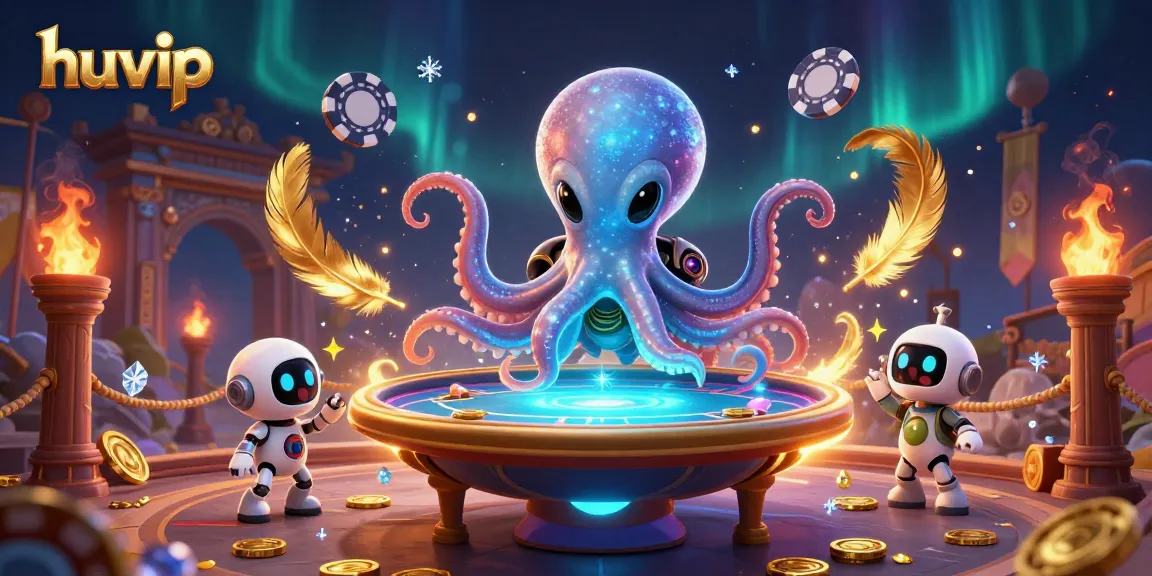 Experience thrilling gameplay at huvip with a vibrant alien octopus and poker action.
