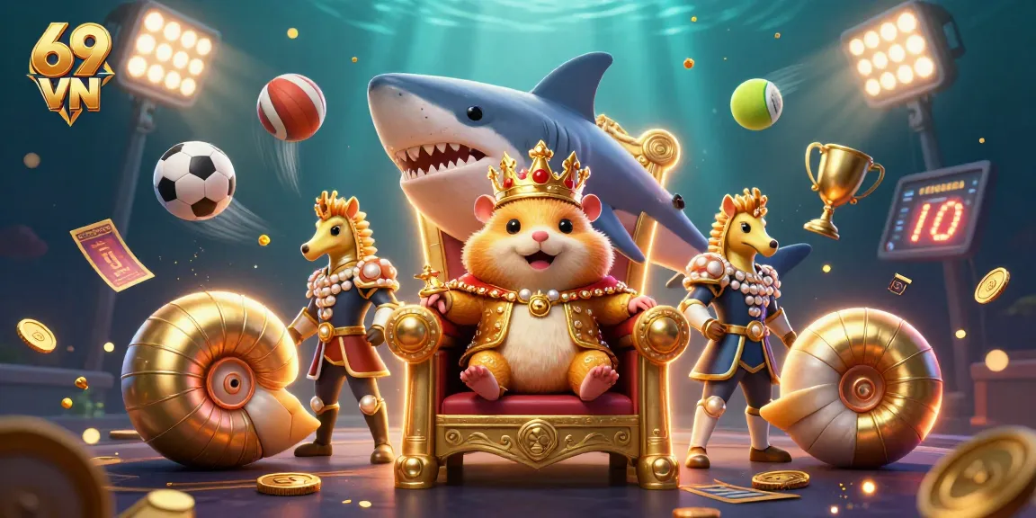 Experience thrilling gaming at 69 VN with golden hamster king and vibrant casino elements.