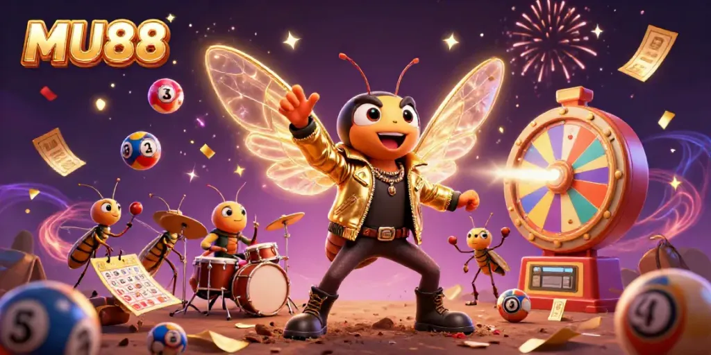 Experience dynamic gaming excitement with MU88 featuring vibrant lottery elements and animated characters.