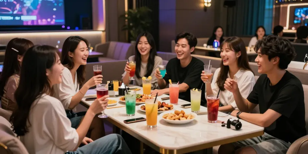 강남구구단 쩜오에서 친구들과 즐거운 시간을 보내는 모습