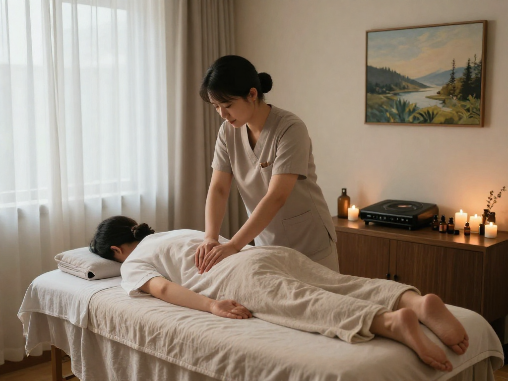 Professional спа services showcasing 서울출장마사지 in a calming home environment.