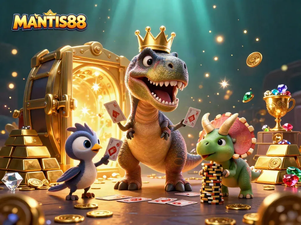 Bettors enjoy thrilling games at MANTIS88, surrounded by dazzling wealth and excitement.