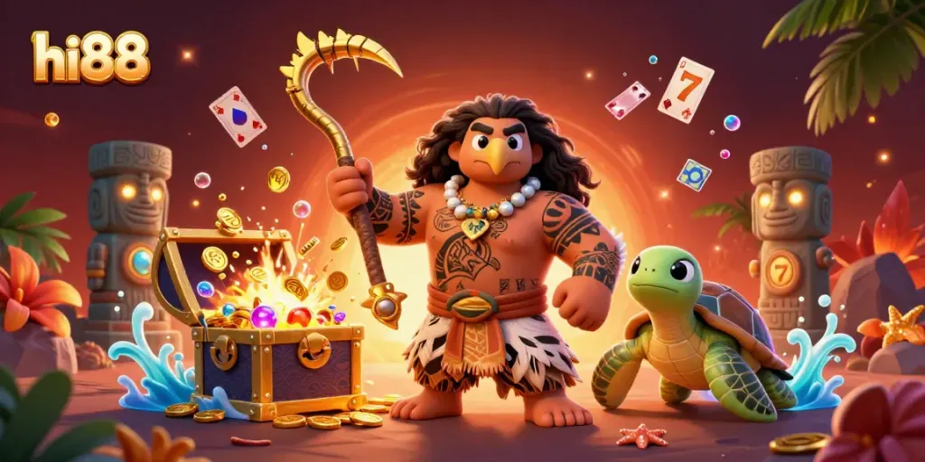 Experience winning excitement at hi88 with a vibrant 3D casino scene featuring colorful slot elements.