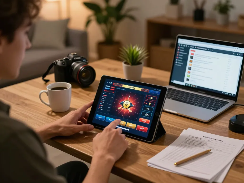 Player engaging with kjc online casino games on tablet at home