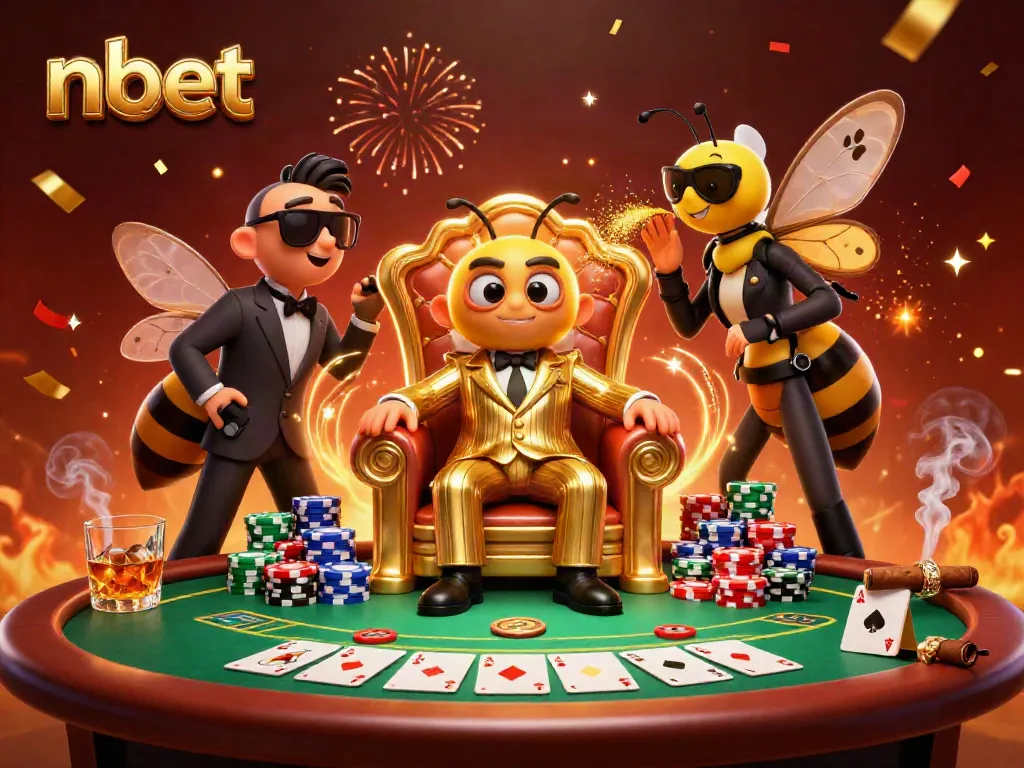 Experience exciting gaming at nbet with a vibrant 3D illustration of a casino scene featuring lively characters.