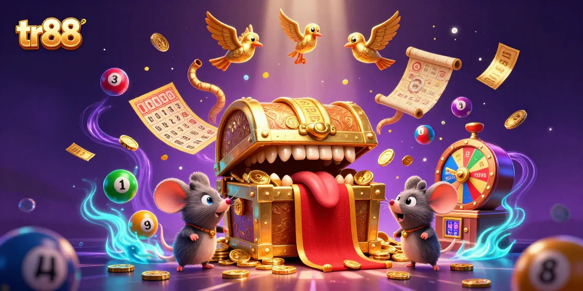 Experience the excitement of tr88 with colorful lottery and gaming elements in a vibrant scene.