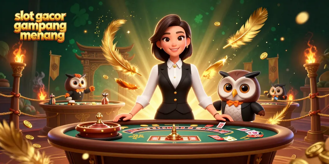 Engage with "slot gacor gampang menang" in this vibrant casino scene featuring dealers and dynamic game elements.